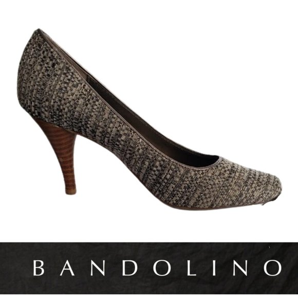 Bandolino Shoes - Bandolino Pumps, Gray Tweedish with Gold Sparkly Threads, 3.5" Spiked Heels, 7M